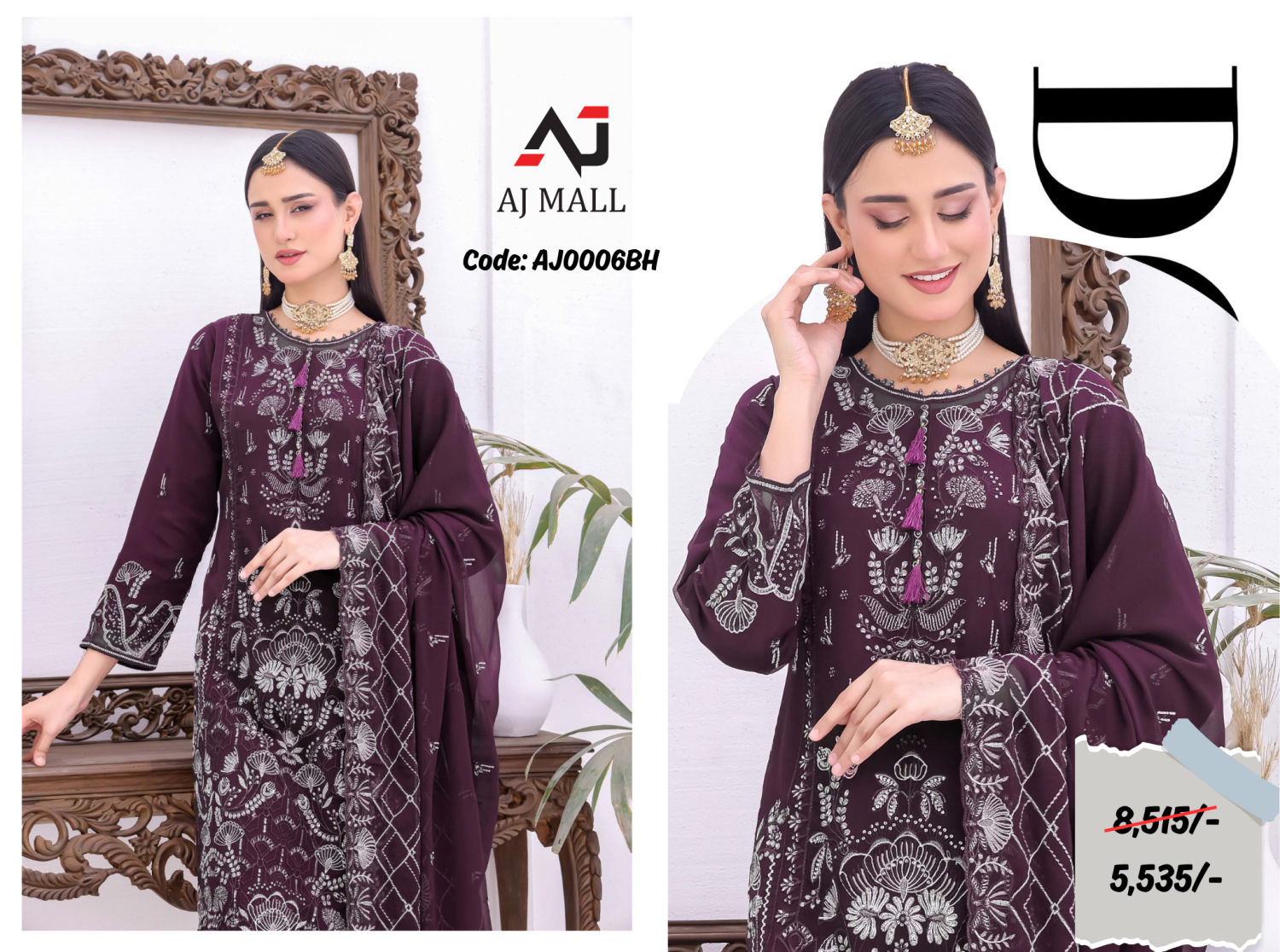 HORAIN LUXURY CHIFFON BIN HAMEED 3 PCS COLLECTION / AJ0006BH