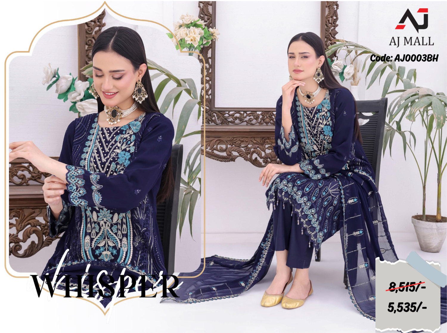HORAIN LUXURY CHIFFON BIN HAMEED 3 PCS COLLECTION / AJ0003BH